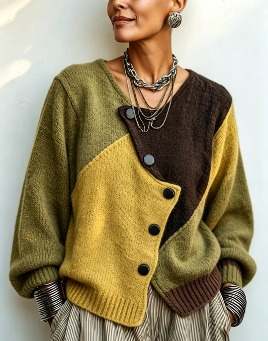 π€²LAST DAY SAVE 49% π§‘Artisti Cozy Asymmetric Color-block Knit Sweater