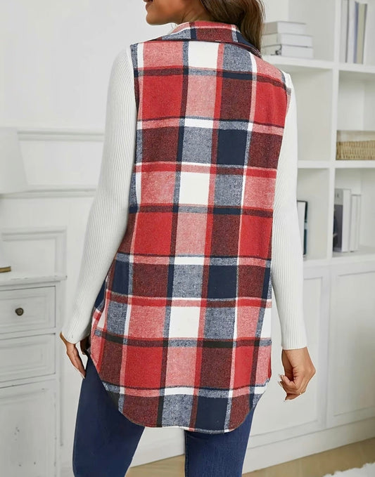 Classic Plaid Sleeveless Vest β Button-Front, Lapel Collar, Layering Essential