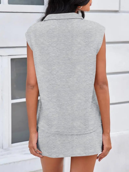 2 Piece Active Skirt Set β Sleeveless Half Zip Top & Athletic Skort