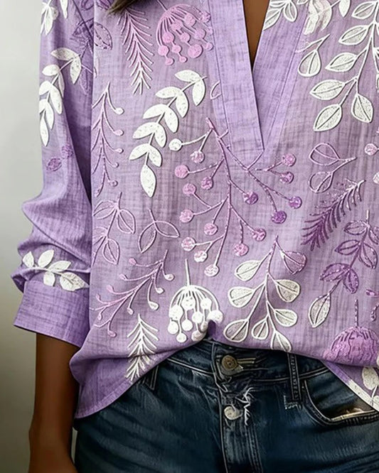 Embroidered Mandarin Collar Blouse β Artisanal Floral Long Sleeve Top