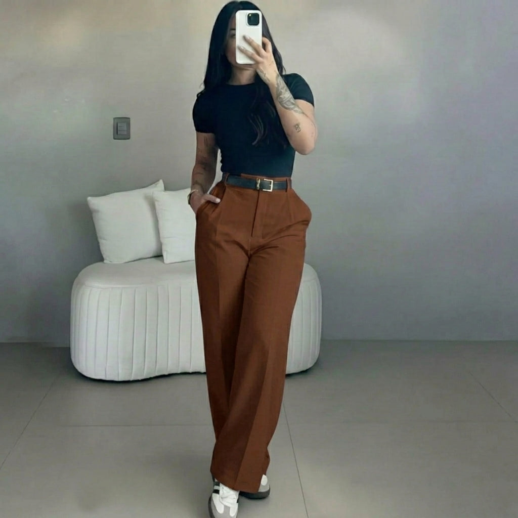 🤲Women's High Waisted Straight Leg Suit Pants Flowy Drape Casual Office Long Trousers with Slimming Effect for Daily Versatile Wear