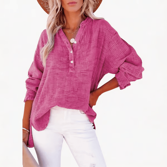 Bubble Sleeve Boyfriend Shirt β Long Sleeve Button-Up