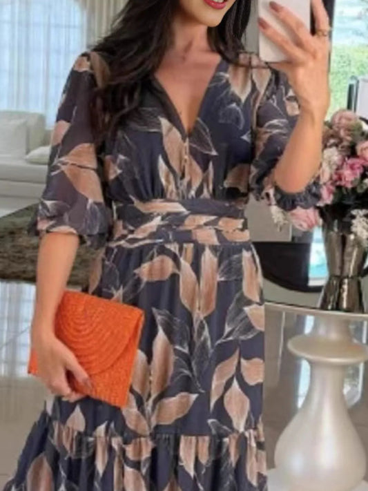 Floral V-Neck Maxi Dress with Tiered Ruffle Hem β Plus Size