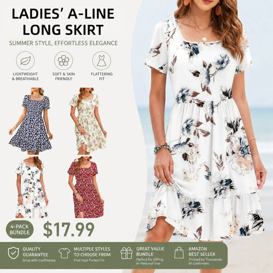 π€²Women Square Neck Ditsy Floral Dress, Ruffle Empire Waist A-Line Sundress With Pockets