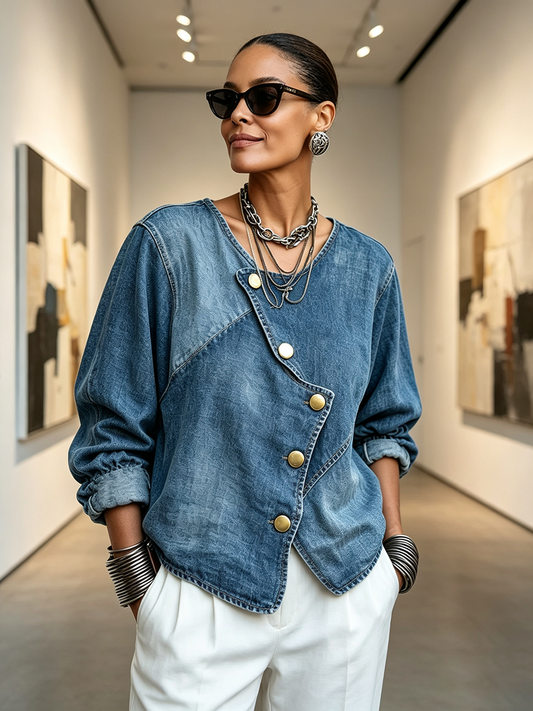 π€²LAST DAY SAVE 49% β°Artisti Cozy Asymmetrical Denim Blouse