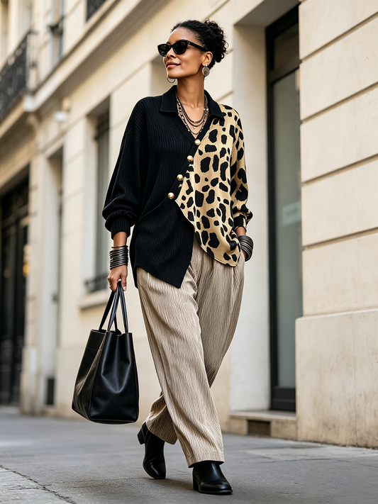 π€²LAST DAY SAVE 49% β°Chic Bold Leopard Color-block Asymmetric Sweater