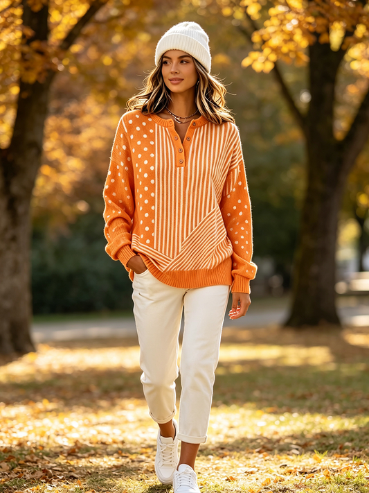 π€²LAST DAY SAVE 49% β°Chic Vibrant Orange Mixed-pattern Knit Sweater