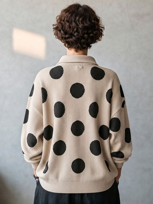 π€²LAST DAY SAVE 49% β°Cozy Oversized Polka Dot Lapel Collar Knit Top