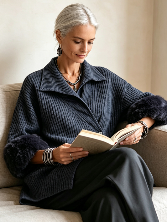 π€²LAST DAY SAVE 49% β°Cozy Ribbed Fur-trimmed Knitted Cardigan