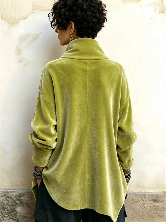 π€²LAST DAY SAVE 49% β°Chic Velvet Asymmetric Button Turtleneck Top