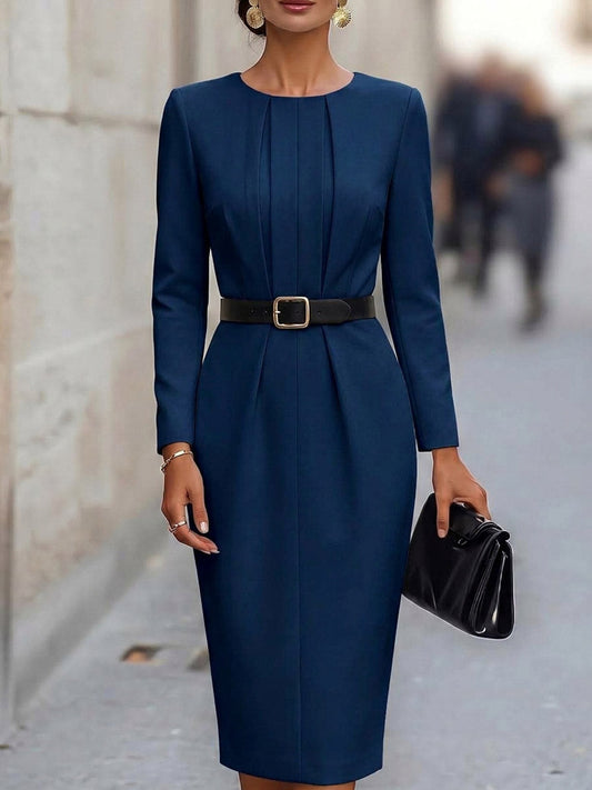 🤲LAST DAY SAVE 49% ⏰Women's Solid-color Crew Neck Long-sleeve Casual Slim-fit Dress— FREE Handbag