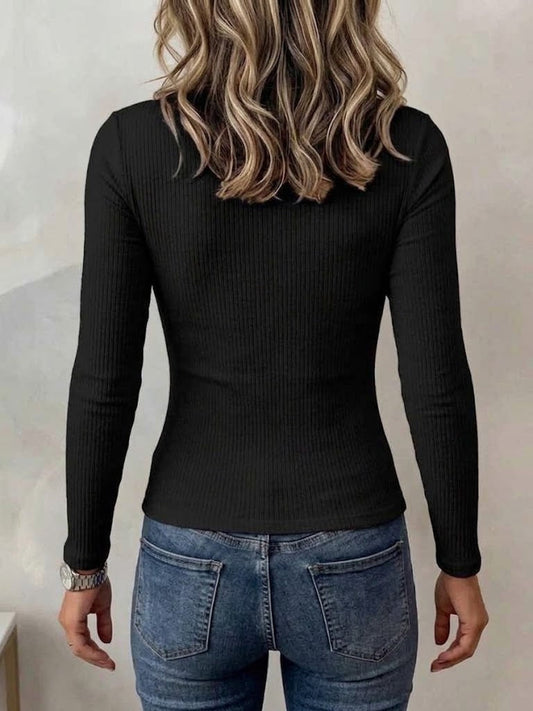 π€²LAST DAY SAVE 49% β°Crew Neck Chest Cutout Deep V Fitted Ribbed Long Sleeve Knit Top