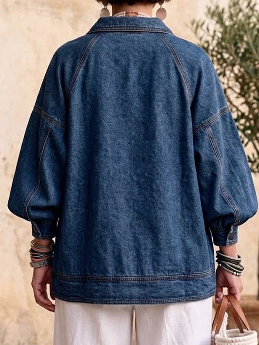 π€²LAST DAY SAVE 49% β°Half Zip Collared Lantern Sleeve Denim Jacket