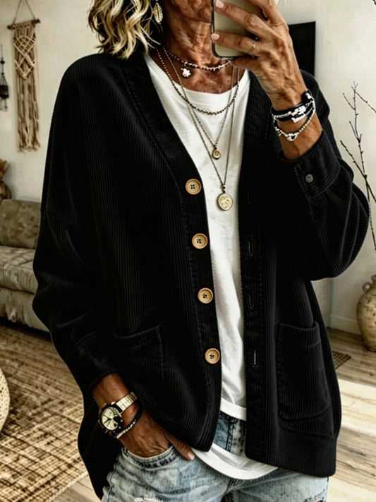 π€²LAST DAY SAVE 49% β°Corduroy V-neck Loose-fit Drop-shoulder Single-breasted Cardigan With Dual Pockets