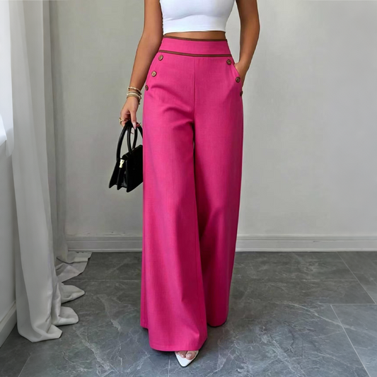π€²Top Rated πΏποΈ Contrast-Trim Wide-Leg Pants β legant Drape & Flattering High-Rise