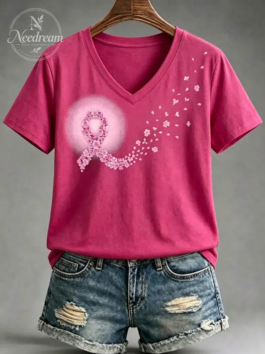 Women's Breast Cancer Awareness V-Neck Short-Sleeve T-Shirt