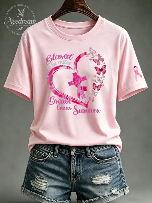 Women's Pink Butterfly Blessed To Be Called Breast Cancer Survivor T-Shirt