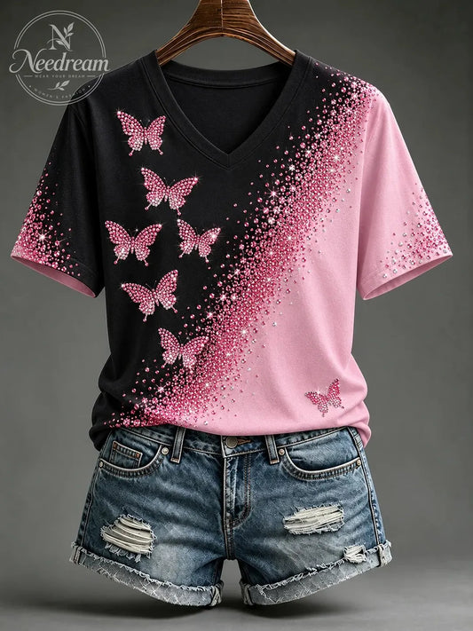 Women's Breast Cancer Awareness Printed Cotton Blend Short Sleeve Tee