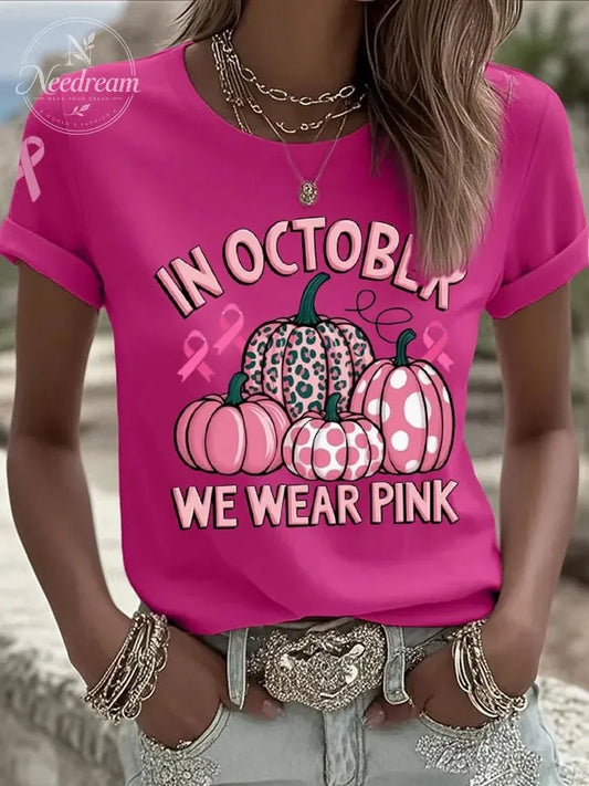 Women's Casual October we wear pink T-Shirt