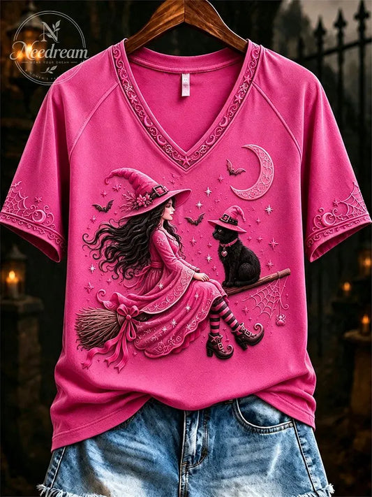 Women'S Casual Retro Pink Art Printed T-Shirt