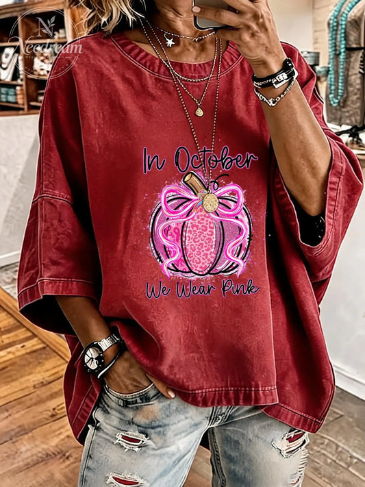 Women's Breast Cancer Awareness Distressed Washed Oversized T-Shirt