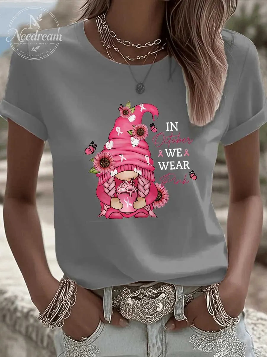 Women's In October We Wear Pink Pattern 100% Cotton T-Shirt