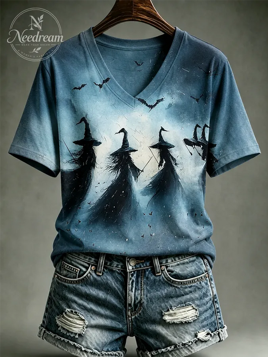 Women's Halloween Witch V-Neck T-shirt