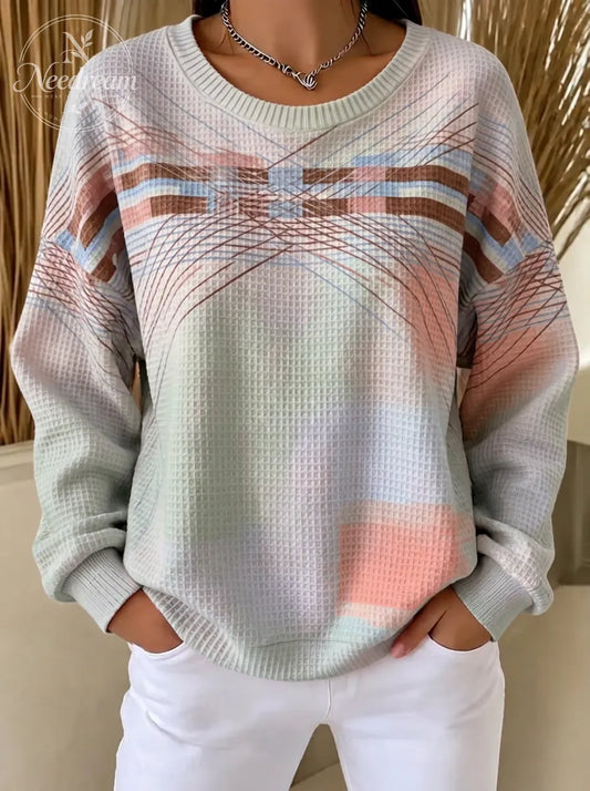 Women's Breast Cancer Awareness Pink Waffle Knit Printed Sweatshirt