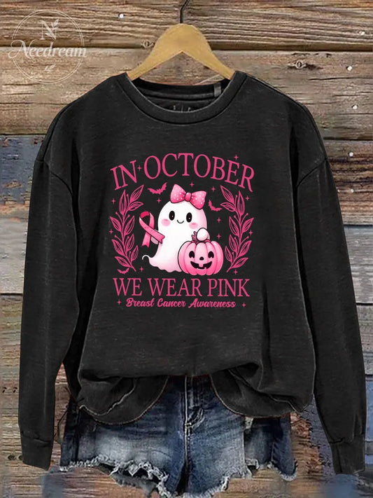 Women's In October We Wear Pink Pattern Print Casual Sweatshirt