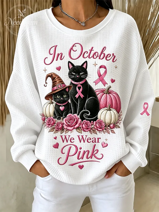 Women'S Casual Breast Cancer Halloween Waffle Top