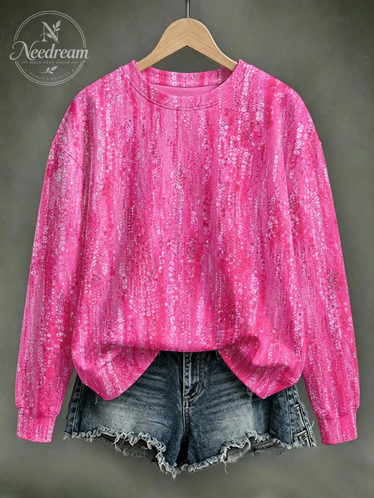 Women'S Breast Cancer Contrast Butterfly Round Neck Sweatshirt