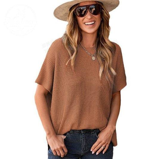 πΈWomenβs Loose Short Sleeve Knit Top β Soft, Breathable & Versatile for Daily Casual