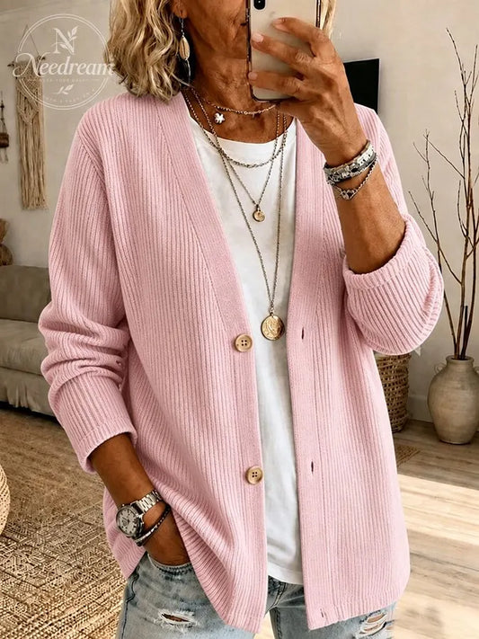 Women's Pink Floral Pattern Knit Cardigan