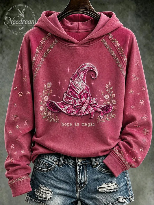 Women's Vintage Breast Cancer Awareness Print Hoodie