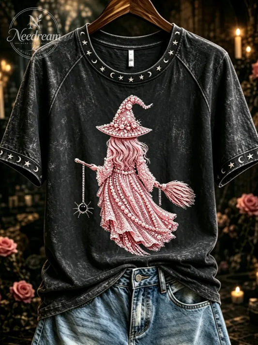 Women'S Breast Cancer Theme Halloween Elements Printed T-Shirt
