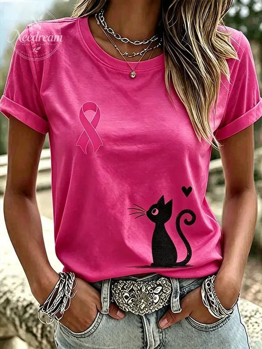 Women'S Casual Breast Cancer Publicity Print Top