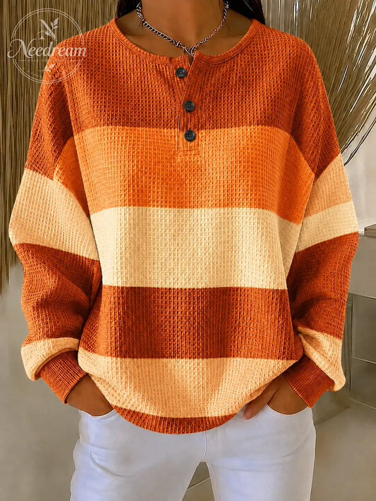 Women Striped Crew Neck Printing Casual Spring/Fall Long Sleeve Sweatshirt