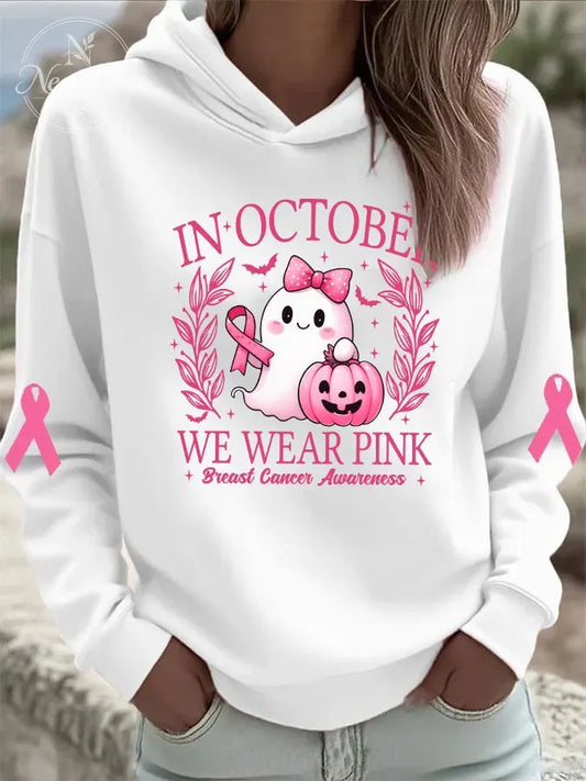 In October We Wear Pink Pattern Print Hoodie