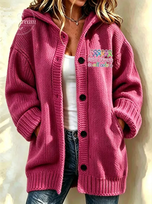 Women's Against Cancer Print Casual Cardigan