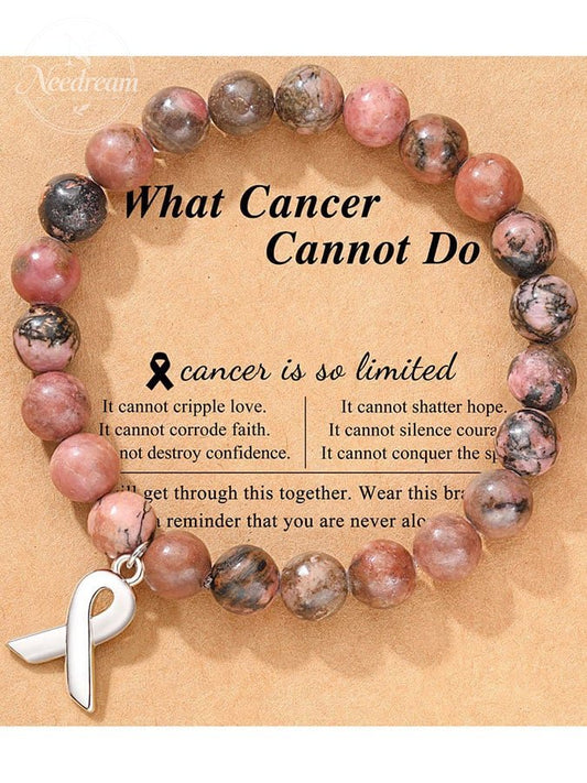 Women's Breast Cancer Awareness Ribbon Pendant Handmade Casual Bracelet