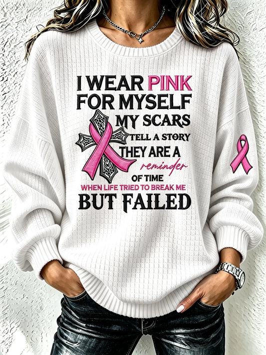 Women'S Casual Breast Cancer Promotion Round Neck Sweater