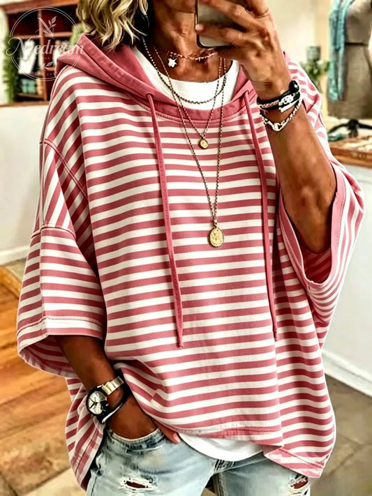 Women's Casual Loose Casual Striped Hooded Sweatshirt