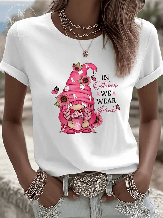 Women's In October We Wear Pink Pattern 100% Cotton T-Shirt