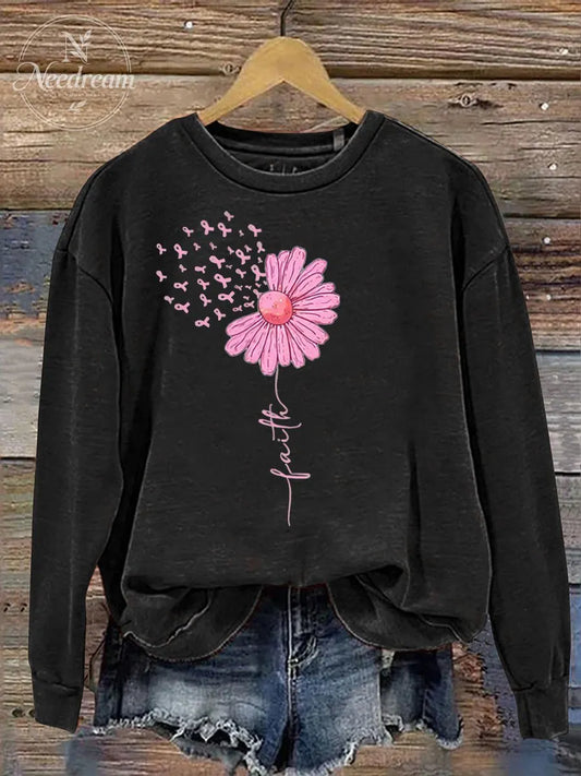 Women' s Cancer Faith Pattern Print Casual Sweatshirt