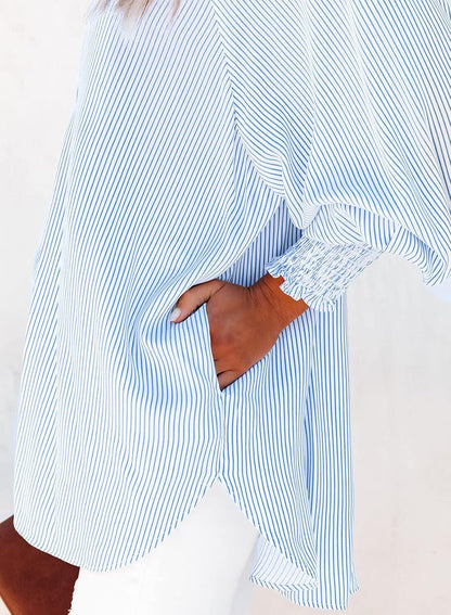 Women's Striped Oversized Button Down Shirt | Casual Long Sleeve Top