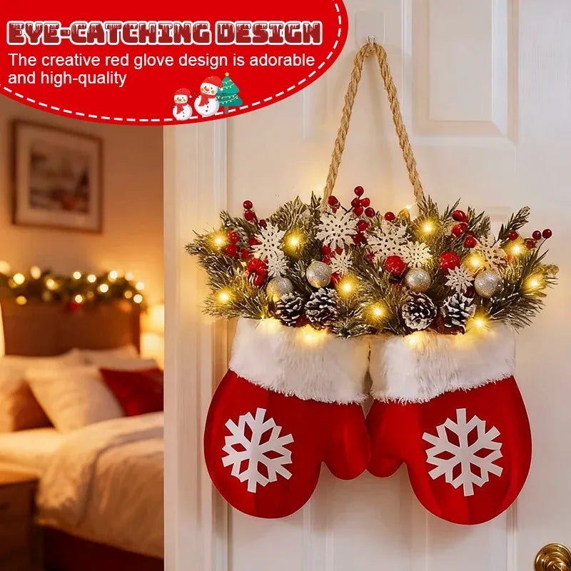 🎄 Lighted Christmas Mitten Wreath – Magical Holiday Home Decor