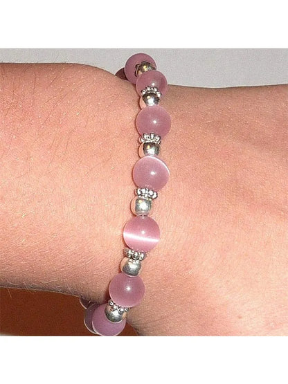 Breast Cancer Awareness Metal Chain Cat'S Eye Rose Quartz Health Bracelet