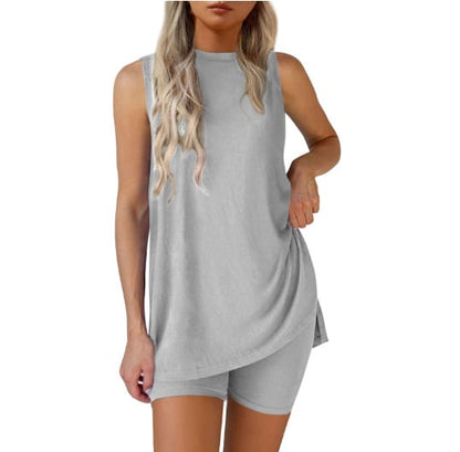 Women's Sleeveless Lounge Set – Casual Two Piece Shorts Outfit