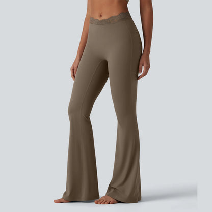 💥Hot Deal | Women's High-Waisted Flare Leggings - V-Waist, Contrast Trim & Pockets