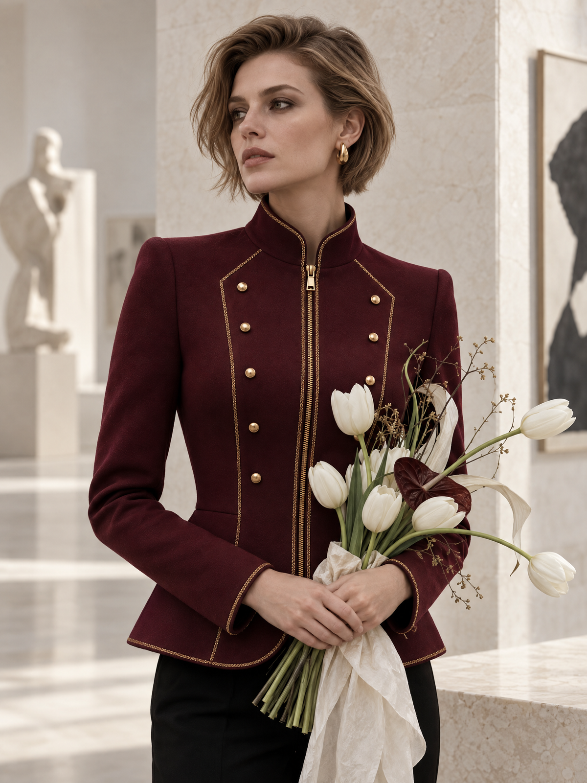 Women's Gold Trim Peplum Jacket